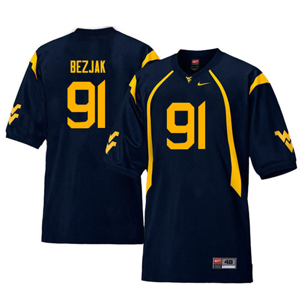 Men #91 Matt Bezjak West Virginia Mountaineers Throwback College Football Jerseys Sale-Navy